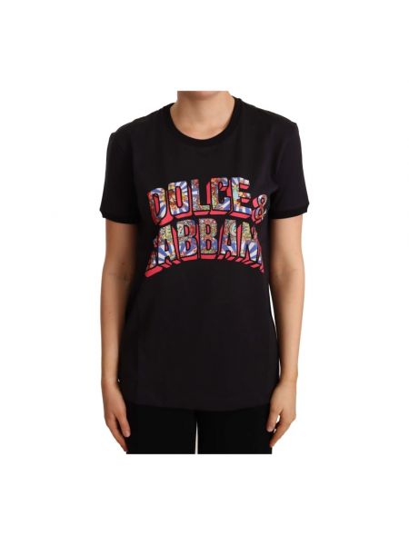 Koszulka bawełniana z nadrukiem z okrągłym dekoltem Dolce And Gabbana czarna