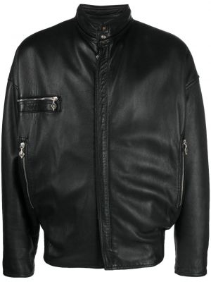 Ādas jaka ar paaugstinātu apkakli Versace Pre-owned melns