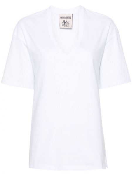 Bavlnené tričko s výstrihom do v Semicouture biela