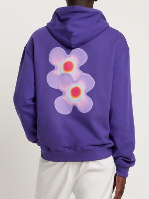 Bluza z kapturem bawełniana w kwiatki z nadrukiem Bluemarble fioletowa