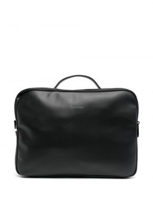 Geantă pentru laptop din piele Calvin Klein negru