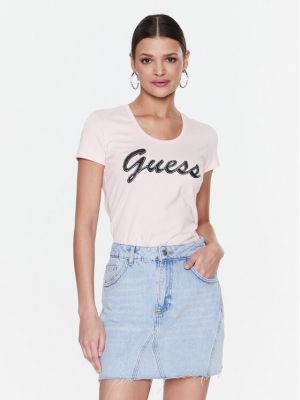 Slim fit priliehavé tričko Guess ružová