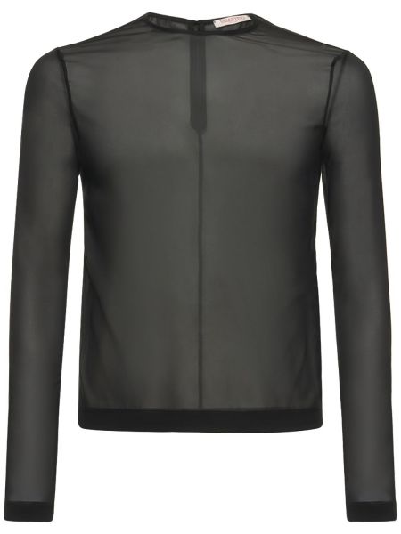 Svilena srajca iz šifona z dolgimi rokavi Valentino črna