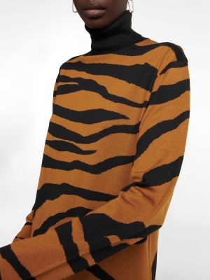 Sweter wełniany z nadrukiem w zebrę Dries Van Noten brązowy