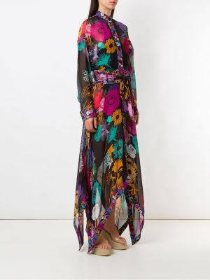 Jedwabna sukienka długa w kwiatki z nadrukiem Amir Slama czarna
