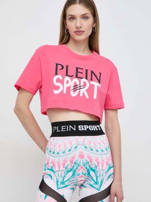 Памучна спортна тениска Plein Sport розово