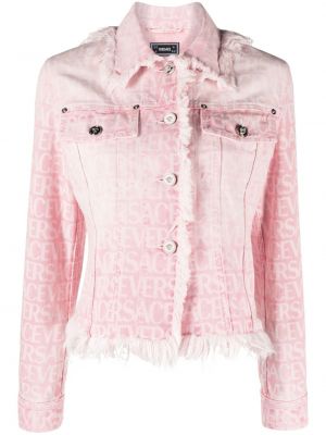 Bombažna denim jakna iz žakarda Versace roza