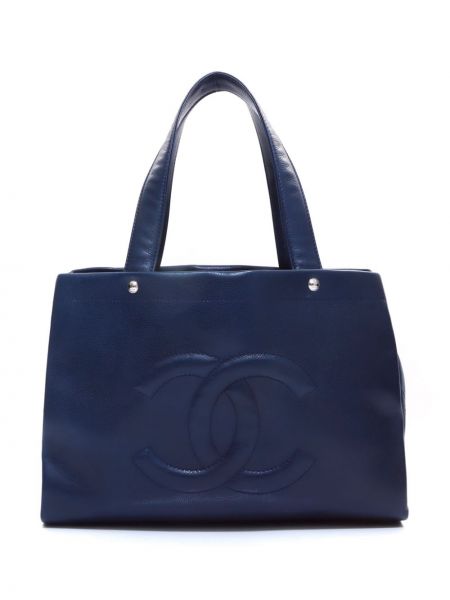Kožená nákupná taška Chanel Pre-owned modrá