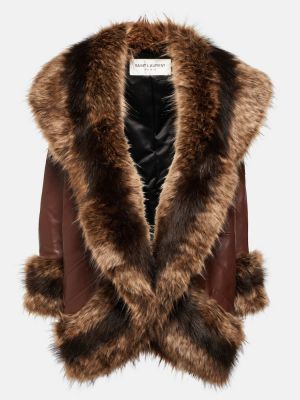 Manteau de fourrure en cuir Saint Laurent marron