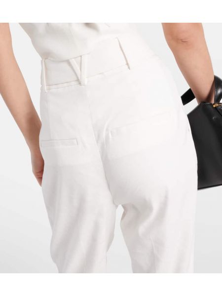 Lniane proste spodnie z wysoką talią Veronica Beard białe