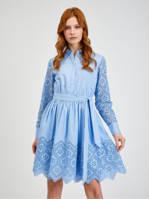 Priliehavé šaty s výšivkou na gombíky Orsay - modrá