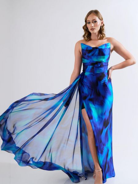 Saténové večerní šaty Carmen modré