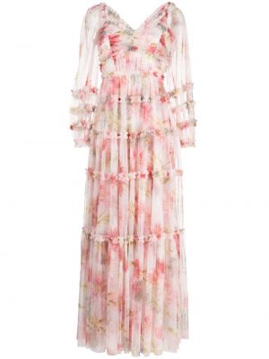Dolga obleka s cvetličnim vzorcem s potiskom Needle & Thread roza