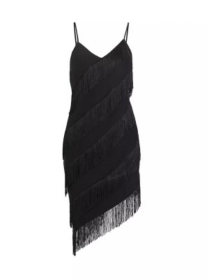 Асимметричный платье миди с бахромой Amanda Uprichard черный