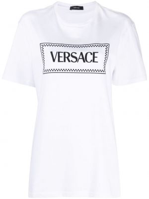 Haftowana koszulka bawełniana Versace biała