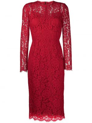 Vestido midi de encaje Dolce & Gabbana rojo