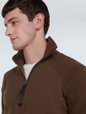Vlněný svetr na zip Tom Ford hnědý