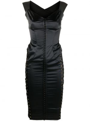 Černé krajkové saténové šněrovací koktejlové šaty Murmur