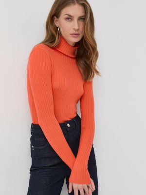 Vlněný svetr Patrizia Pepe dámský, oranžová barva, lehký, s golfem
