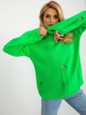Oversized kardigan s dírami s dlouhými rukávy Fashionhunters zelený