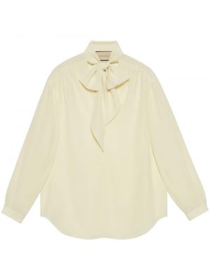 Копринена блуза с панделка Gucci бяло
