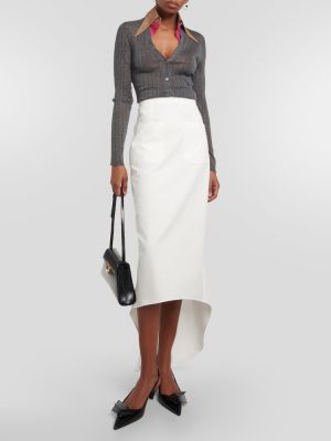 Ασύμμετρη βαμβακερή midi φούστα Prada λευκό