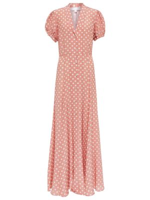 Růžové puntíkaté hedvábné dlouhé šaty Caroline Constas