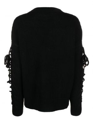 Nėriniuotas vilnonis megztinis su raišteliais Nissa juoda