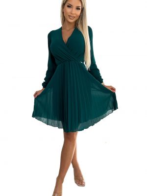 Sukienka długa szyfonowa z długim rękawem plisowana Numoco zielona