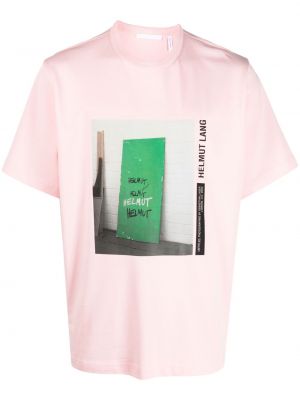 Bavlněné tričko s potiskem Helmut Lang růžové
