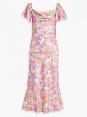 Атласное платье миди с принтом Olivia Rubin розовое