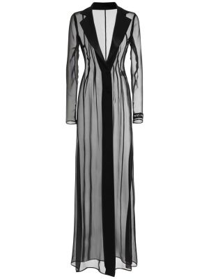Průsvitné hedvábné dlouhé šaty Dolce & Gabbana černé