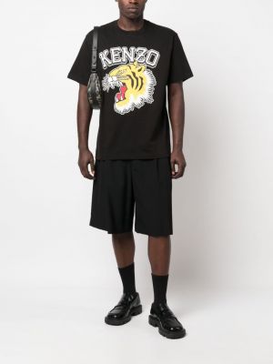 T-shirt en coton à imprimé et imprimé rayures tigre Kenzo noir