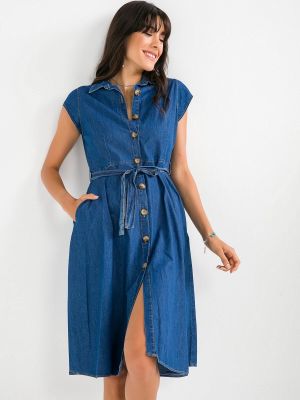 Mini suknele trumpomis rankovėmis su kišenėmis By Saygı mėlyna