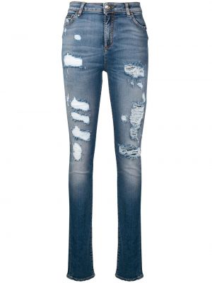 Skinny džíny s dírami Philipp Plein modré