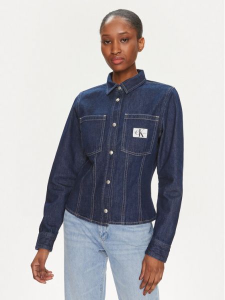 Džinsiniai marškiniai slim fit Calvin Klein Jeans mėlyna