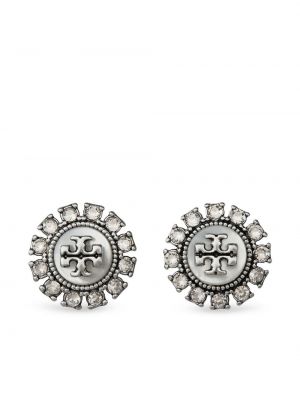 Boucles d'oreilles à boucle en cristal Tory Burch argenté