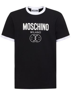Bavlněné tričko s potiskem jersey Moschino bílé
