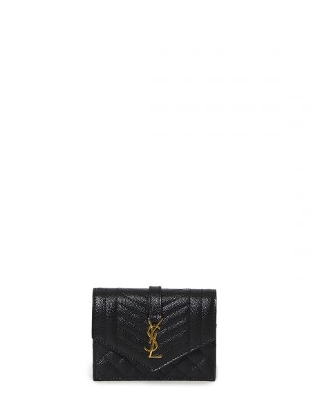 Стеганый кожаный кошелек Saint Laurent черный