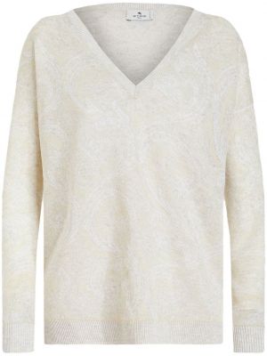 Плетен пуловер с пейсли десен Etro бяло