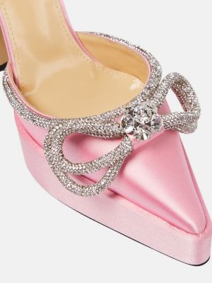 Сатенени полуотворени обувки с панделка на платформе Mach & Mach розово