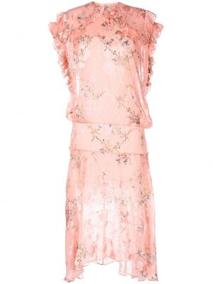 Květinové hedvábné šaty s límečkem bez rukávů Preen By Thornton Bregazzi - růžová
