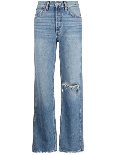 Roztrhané džínsy s rovným strihom Re/done modrá