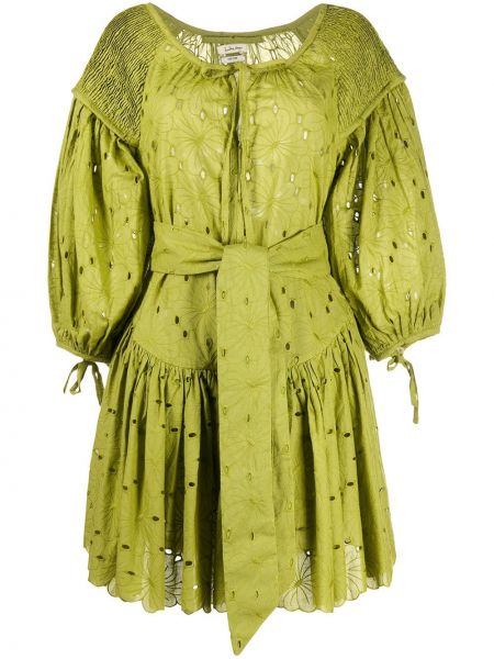 Haftowana sukienka mini bawełniana z dekoltem w serek Innika Choo - zielony