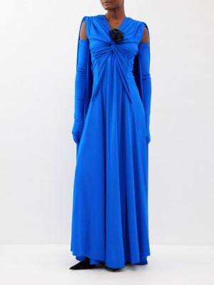 Атласное платье с рукавами-перчатками и аппликацией в виде роз Richard Quinn синий