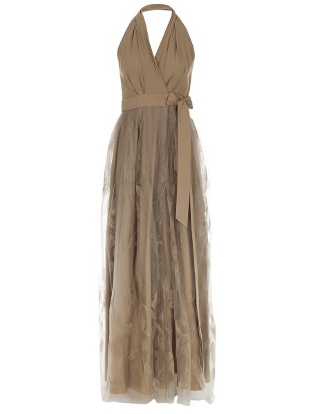 Вечернее платье с сеткой Brunello Cucinelli коричневое