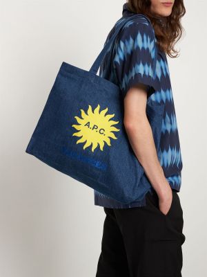Bavlněná shopper kabelka s potiskem A.p.c. modrá
