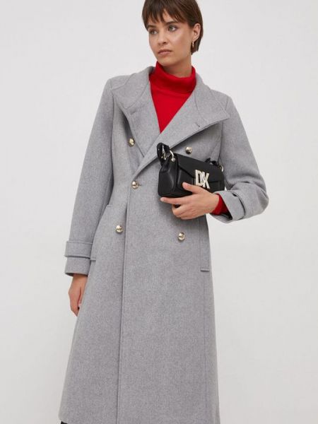 Пальто из тонкой шерсти DKNY серый