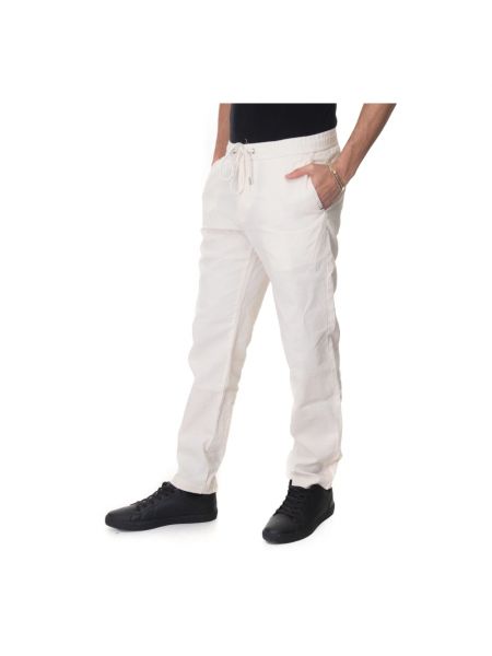 Lniane proste spodnie skinny fit Boss białe