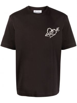 T-shirt ricamato di cotone con motivo a cuore Etudes marrone